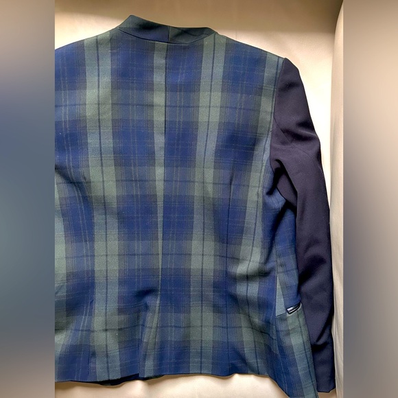 H&M collarless open black watch plaid tartan blazer - Picture 6 of 9